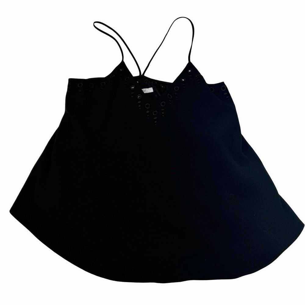 Derek Lam 10 Crosby Top Women's Size 6 Black VNeck Silky Embroidered Peek a Boo